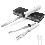 Couteau a pain electrique sans fil 8v haushof, lame de 178 / 203mm et fourchette, chargement de type ...