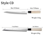Couteau sashimi japonais pour le saumon, ustensile de cuisine multi tailles, couteau de chef professionnel ... Couteau sashimi japonais pour le saumon, ustensile de cuisine multi tailles, couteau de chef professionnel ...