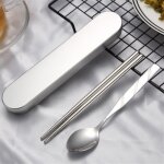 Couverts en acier inoxydable, 2 pices, baguettes rutilisables, cuillre, ensemble de couverts portables, ...