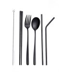 Couverts en acier inoxydable 304, 7 pi�ces / ensemble, vaisselle, cuill�re, fourchette, pailles, baguettes, ...