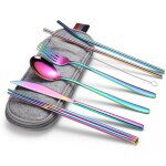 Couverts en acier inoxydable, vaisselle color�e, ensemble de vaisselle en paille, cuill�re fourchette ...