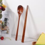 Couverts en bois, baguettes chinoises, vaisselle, avec cuillre, sac en tissu, ensemble de cuillres ...