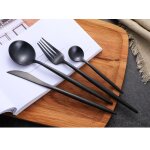 Couverts noirs de luxe, service de table de restaurant, vaisselle en acier inoxydable, fourchette cuill�re ...