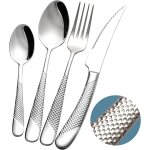 Couverts de table 24 pieces marteles avec couteau dentel 2 en 1 ultra tranchant, menagere inox 18 / ...