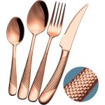 Couverts de table 24 pieces marteles cuivre avec couteau dentel 2 en 1 ultra tranchant, menagere or ...