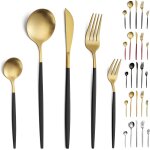 Couverts de table, 30 pices de couverts pour 6 personnes, couverts inox, couverts or et noir, set couverts ...