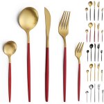 Couverts de table, 30 pices de couverts pour 6 personnes, couverts inox, couverts or et rouge, set couverts ...