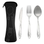 Couverts de voyage en acier inoxydable, service de vaisselle portable, ensemble de couteaux, cuillres, ...
