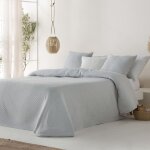 Couvre lit uni en jacquard de coton doux gris clair 250x270cm