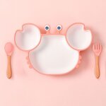 Crabe rose 3pcs - assiettes et cuillères en silicone pour bébé, vaisselle sans bpa, vaisselle antidérapante, ... Crabe rose 3pcs - assiettes et cuillères en silicone pour bébé, vaisselle sans bpa, vaisselle antidérapante, ...