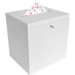 Creative deco boite bois enveloppes blanc 29 x 25 x 30 cm avec couvercle et cl� urne mariage boite a ...