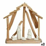 Cr�che de no�l c�ramique marron blanc 2 unit�s 25 x 28 x 10 cm naturel bois (2 unit�s)