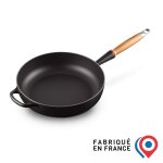 Le creuset sauteuse en fonte maille avec manche en bois 28 cm noir mat