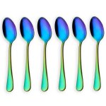 Cuillre a caf couleur arc - en - ciel, mini cuillre a gteau en acier inoxydable, ensemble de 6 pices ...