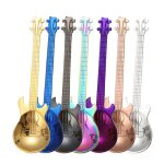 Cuillre a caf a manche long en acier inoxydable, 7 pices, motif guitare, tte ronde, cuillre a caf ...