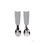 Cuillre grise - vaisselle en silicone pour enfant, bol a ventouse, assiette motif bb ours, service ...