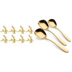Cuillre plate en or pour soupe chinoise caf th dner, 3 pices, avec 8 anneaux de serviette, anneaux ...