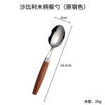Cuillre a tte ronde en acier inoxydable 304, manche en bois, filet cuillre rouge, fourchette a dner, ...