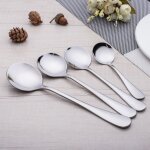 Cuill�re ronde en acier inoxydable a long manche epais, 6 pi�ces, cuill�re a th� dessert, vaisselle occidental ...