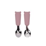 Cuillre rose - vaisselle en silicone pour enfant, bol a ventouse, assiette motif bb ours, service ...