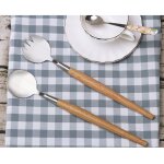 Cuillre a salade fourchette a long manche en bois, ensemble en acier inoxydable dessert fruits outil ...