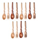 Cuillre a th manche en bois, forme ondule fourchette en bois dessert restaurant petite cuillre a ...