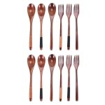 Cuillres et fourchettes en bois de 8. 9 pouces, pour desserts, snacks, crales, salade, fruits, dcoration ...