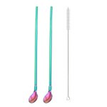 Cuillère a paille en acier inoxydable réutilisable, cuillère a paille longue, en métal, pour cocktail, ... Cuillère a paille en acier inoxydable réutilisable, cuillère a paille longue, en métal, pour cocktail, ...