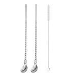Cuillère a paille en acier inoxydable réutilisable, cuillère a paille longue, en métal, pour cocktail, ... Cuillère a paille en acier inoxydable réutilisable, cuillère a paille longue, en métal, pour cocktail, ...