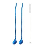 Cuillre paille rutilisable en acier inoxydable, cuillre en mtal, cuillre longue paille portable ...