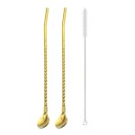 Cuillère paille réutilisable en acier inoxydable, cuillère en métal, cuillère longue paille portable ... Cuillère paille réutilisable en acier inoxydable, cuillère en métal, cuillère longue paille portable ...
