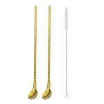 Cuillère paille réutilisable en acier inoxydable, cuillère en métal, cuillère longue paille portable ... Cuillère paille réutilisable en acier inoxydable, cuillère en métal, cuillère longue paille portable ...