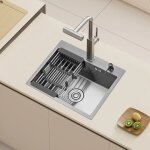 Cuisine evier simple en acier inoxydable 55x45x19 cm, avec panier d'�gouttage t�lescopique, distributeur ...