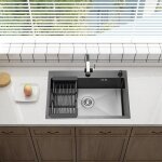 Cuisine evier simple en acier inoxydable 68x45x19 cm, avec panier d'�gouttage t�lescopique, distributeur ...