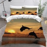 Dauphin oc��an housse de couette x imprim�� d le coucher du soleil parure de lit personnes ado fille ...