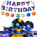 Deco anniversaire vaisselle kit thme de l'espace, ensemble de vaisselle de fte assiettes en papier ...