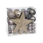 D�co de sapin de no�l kit 44 pi�ces, boule, guirlande et cimier - champagne violet et gris
