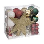 D�co de sapin de no�l kit 44 pi�ces, boule, guirlande et cimier - vert rouge et or