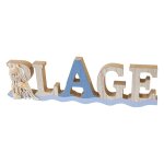 Deco table bois plage filet coquillage 8x26x1. 5cm