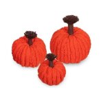 D�coration d'automne - hollyone - lot de 3 courges tricot�es - orange - l�g�res