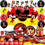 Les d�corations de f�te d'anniversaire mickey mouse comprennent des fonds, des banni�res, des nappes ...