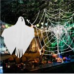 D�coration suspendue halloween - nikcorp - fant�me 21x27cm - toile d'araign�e 48cm - effrayante - amusante ...