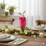 D�coration - lapin dans une fleur - feutre - rose / beige - 13x21x9 cm