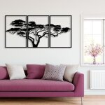D�coration murale en m�tal arbre d'afrique 120 x 60 cm, 3 panneaux art mural en m�tal arbre de vie, d�coration ...