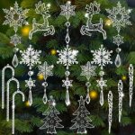 D�corations de no�l flocons de neige en acrylique pendentifs en cristal 18 pi�ces