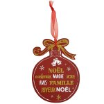 D�coration de sapin � suspendre boule de no�l rouge en bois