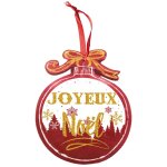 D�coration de sapin � suspendre boule de no�l rouge en bois