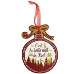 D�coration de sapin � suspendre boule de no�l rouge en bois