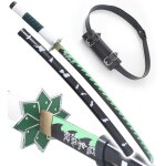 Demon slayer epee en bois sanemi shinazugawa katana en bois kimetsu no yaiba sabre + ceinturon noir porte ...