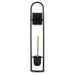 D�rouleur papier wc et brosse en m�tal noir et bambou 30x16x78. 5cm